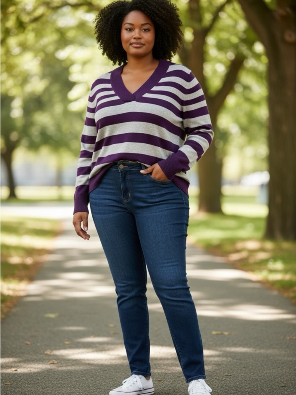 Sejour 1xl  grey and purple v neck sweater NWT